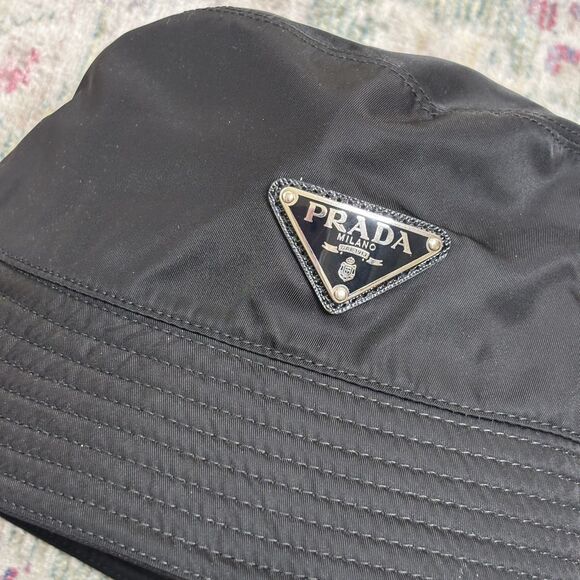 Prada Re-Nylon Logo Bucket Hat Black